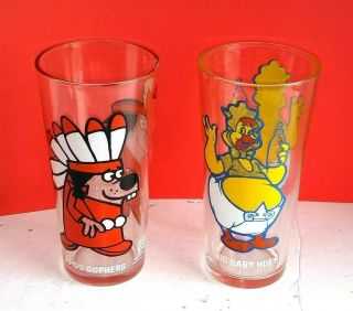 Vtg Looney Tune " Go - Go Gophers " & " Big Baby Huey " Pepsi Collector Series Glass