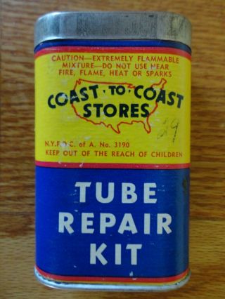 Vintage Coast To Coast Stores Tube Repair Kit Motorcycle Car Tire Patch Tin Can