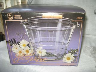 ANCHOR HOCKING GLASS ICE BUCKET PAIL BASKET WITH WOOD & METAL HANDLE IN ORIG BOX 3