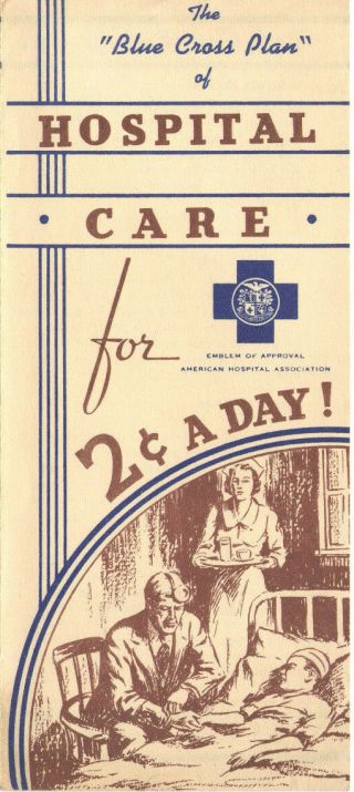 Hospital Insurance For 2¢ A Day Vintage 1940 Blue Cross Brochure 5¢ For Family