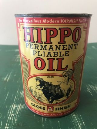 Vintage 1 Quart Hippo Permanent Pliable Oil Can Full
