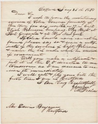 1838 Stafford Ct Letter - William Field - Lt.  Gov Of Ct 1855 - 56 - Re Rev War Vet