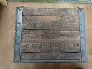 Vintage Brock Hall Wood & Steel Dairy Milk Crate Box,  Spacing For Half Gallons