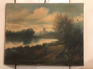 Antique 19th.  C Dutch Old Master Oil On Cotton Canvas Signed Waleh