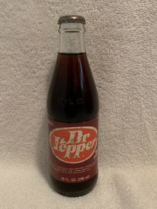 Full 10oz Dr.  Pepper No Refill Paper Label Soda Bottle