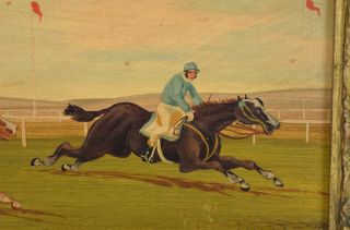 Circa 1900 Horse Racing Oil Painting on Wood Plank Jockeys & Horses by W.  Webb 4