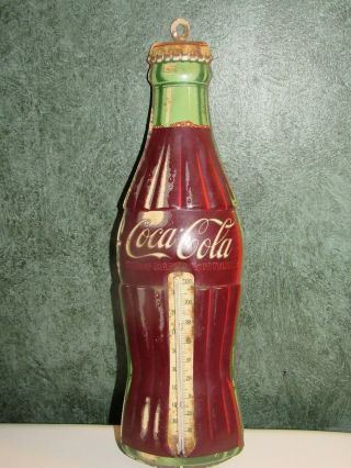 Vintage Coca Cola 1950s Thermometer Metal Bottle Shaped Sign 17 " Robertson
