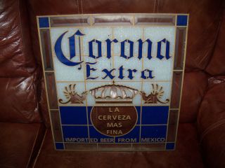 Rare Vintage Stain Glass Corona Extra Beer Sign Man Cave Bar