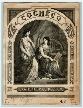 1866 Large Engraved Cocheco Mills Fabric Label Lawrence & Co.  Boston Ladies 7C 2