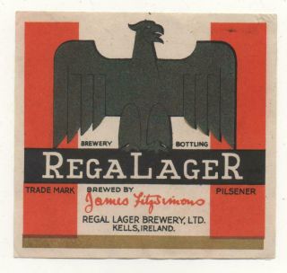 Old Beer Label - Uk - Regal Lager Brewery - Kells - Thick Paper