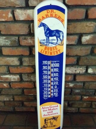 Large Dr Barkers Horse Liniment Thermometer Metal But In Shape