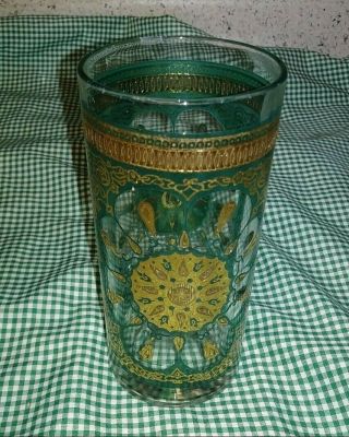 4 MCM Continental Can Co Highball Glasses Blue Gold Sunflower Filigree Band EXC 3