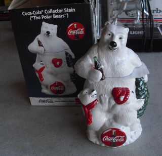 1996 Coca Cola Stoneware Polar Bear Stein Nib