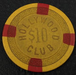 Hollywood Club $10 Casino Chip Toledo Ohio Sm - Key Mold