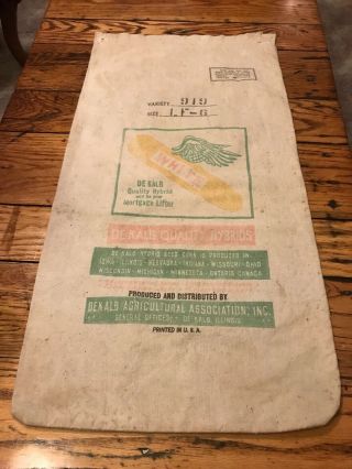 Very Rare Dekalb White Seed Corn Sack Illinois Bag Cloth Farm Feed Winged Ear