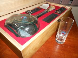 Corazon Tequila Blanco 100 Blue Agave Wood Box,  Decanter Double Shot Glass Set