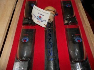 Corazon Tequila Blanco 100 Blue Agave Wood Box,  decanter double Shot glass set 4