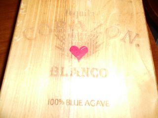 Corazon Tequila Blanco 100 Blue Agave Wood Box,  decanter double Shot glass set 5