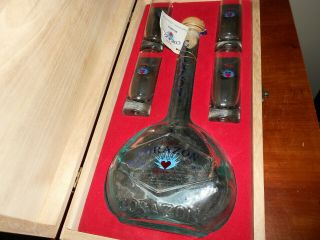 Corazon Tequila Blanco 100 Blue Agave Wood Box,  decanter double Shot glass set 6