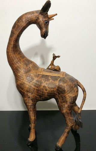 Large Woven Rattan Wild African Giraffe Animal Decorative Basket Sculpture Box