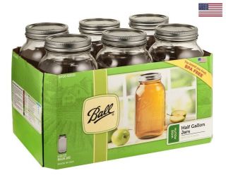 Ball Wide Mouth Canning Mason Jars,  Half Gallon Clear Glass Jar,  64Oz,  Pack Of 6 2