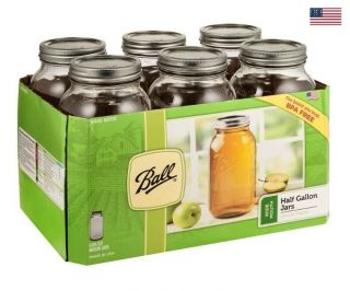 Ball Wide Mouth Canning Mason Jars,  Half Gallon Clear Glass Jar,  64Oz,  Pack Of 6 3