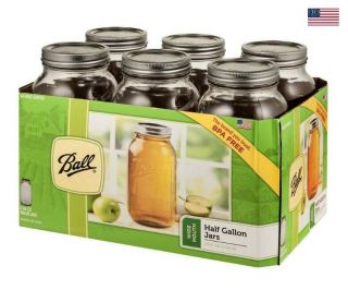 Ball Wide Mouth Canning Mason Jars,  Half Gallon Clear Glass Jar,  64Oz,  Pack Of 6 4
