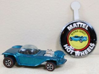 Vintage 1968 Mattel Redline Hot Wheels Aqua Ed Roth Beatnik Bandit W/ Badge Pin