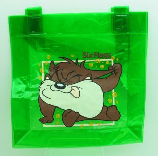 BABY TAZ Green Vinyl Shopping Bag TINY WARNER BROS LOONEY TUNES WB 6 Flags 9480 2