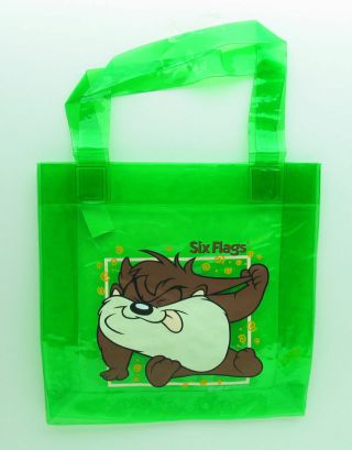 BABY TAZ Green Vinyl Shopping Bag TINY WARNER BROS LOONEY TUNES WB 6 Flags 9480 3