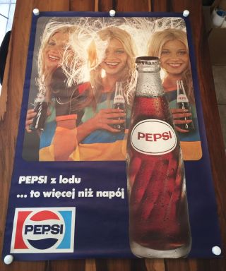 Vintage Pepsi Cola Poland Advertising Sign Poster Large 47x33