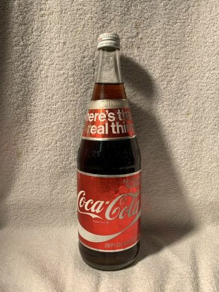 Full 28oz Coca - Cola Foil Label No Deposit Soda Bottle