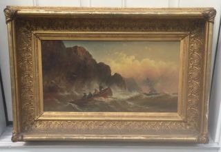 “off To The Wreck” By G.  Perkins Painting.  1800s Probable Granville Perkins.  Ny