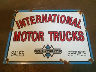 International Ih Motor Trucks Triple Diamond Porcelain Sign Farm Gas Oil Old
