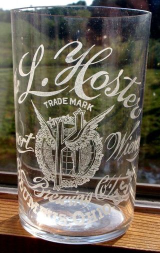 Pre Pro L.  Hoster Brewing Etched Beer Glass Columbus Ohio Oh " Export & Wiener "