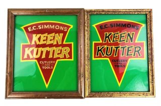 2 Keen Kutter Reverse Painted Glass Pane Framed Signs,  Cutlery & Tools