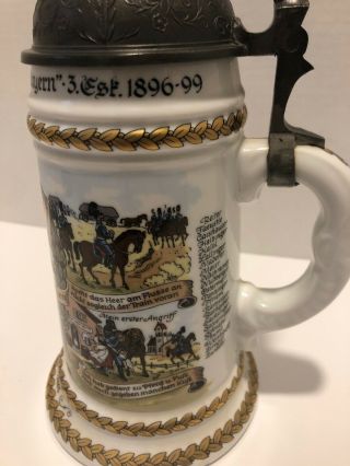 Vintage German Lithophane Beer Stein Regimental Date Painted 1896 - 1899 3