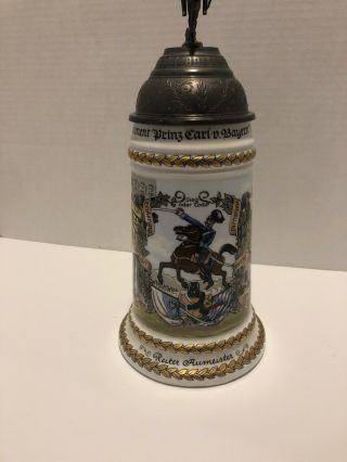 Vintage German Lithophane Beer Stein Regimental Date Painted 1896 - 1899 4