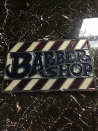 Stained Glass Barber Shop Sign Panel Vintage Style Suncatcher