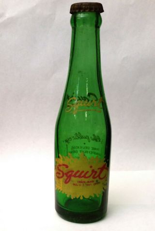 Vintage 1944 Squirt Soda Pop Bottle 7oz W/ Cap Elmira,  Ny
