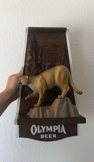 Vintage Olympia Beer 3d Cougar Mountain Lion Advertising Sign Bar Display