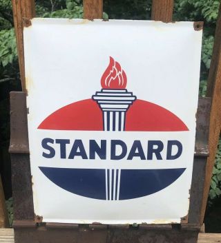 Standard Oil Porcelain Sign Vintage Flame Gas Pump Plate Gasoline Service