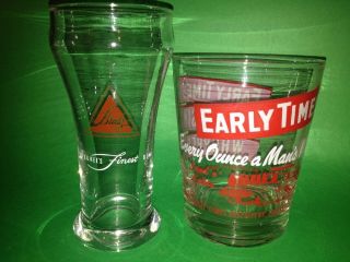 Early Times Vintage Jigger 12 Oz Shot Glass & Blatz Beer Glass Red Triangle