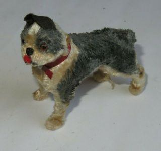 Vintage Fur Germany Dog Figure Glass Eyes Bulldog Miniature (bb72)