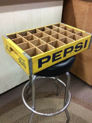 Solid Vintage Woodstock 1976 Pepsi Cola Soda Yellow Blue Wood Crate