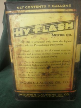 HYFLASH Motor Oil Can Two Gallon 100 Pure Pennsylvania Mouren - Laurens Oil Co. 5