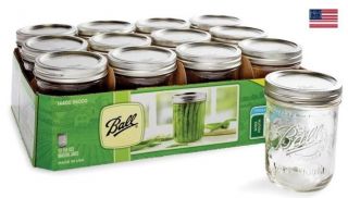 Ball Wide Mouth Pint Canning Mason Jars,  Lids & Bands Clear Glass,  16Oz 12 - Pack 8