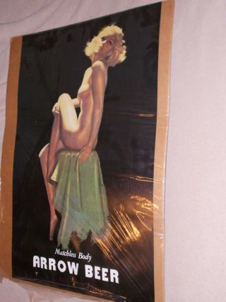 Rare Vintage Arrow Beer Matchless Body Pinup Girl Advertisement Poster