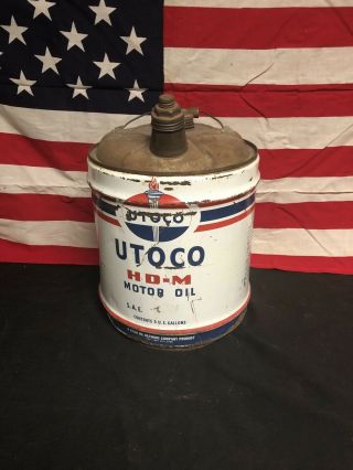 Rare Vintage Utoco 5 Gal Oil Can Salt Lake City Utah