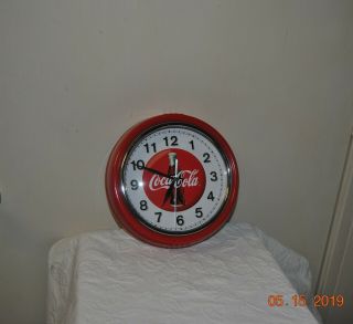 Coca Cola Clock,  Red Metal Outside With White Inside With Coke Bottle On Clock